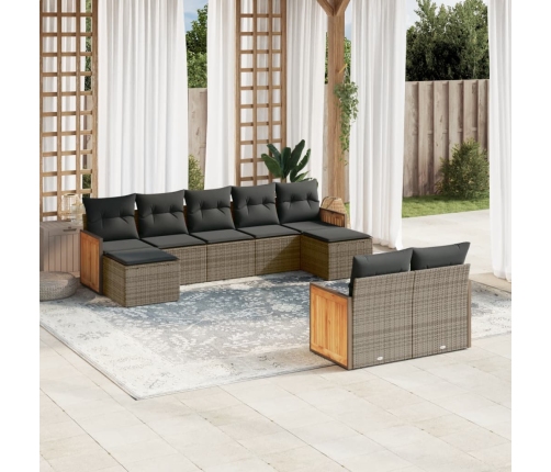 Set de muebles de jardín 9 pzas y cojines ratán sintético gris