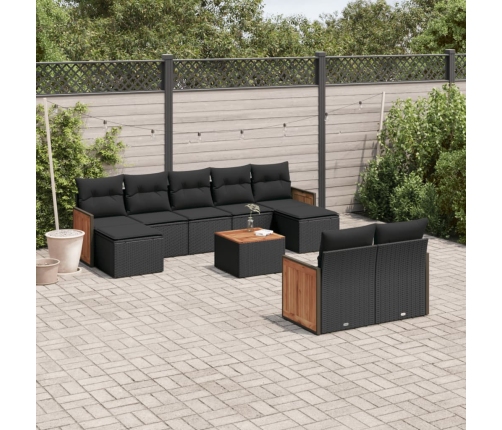 Set de sofás de jardín 10 pzas cojines ratán sintético negro