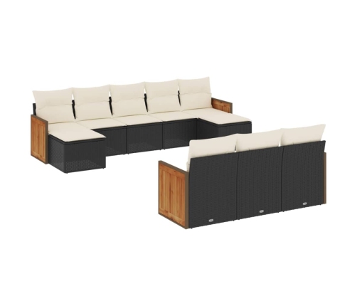 Set de sofás de jardín 10 pzas cojines ratán sintético negro