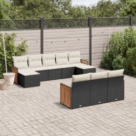 Set de sofás de jardín 10 pzas cojines ratán sintético negro
