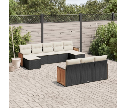 Set de sofás de jardín 10 pzas cojines ratán sintético negro