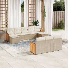 Juego de sofás jardín con cojines beige 10 pzas ratán sintético