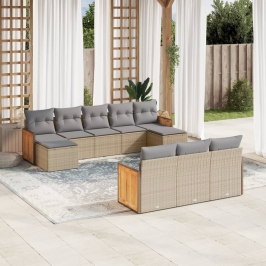 Juego de sofás jardín con cojines beige 10 pzas ratán sintético