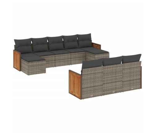 Set de sofás de jardín 10 pzas con cojines ratán sintético gris