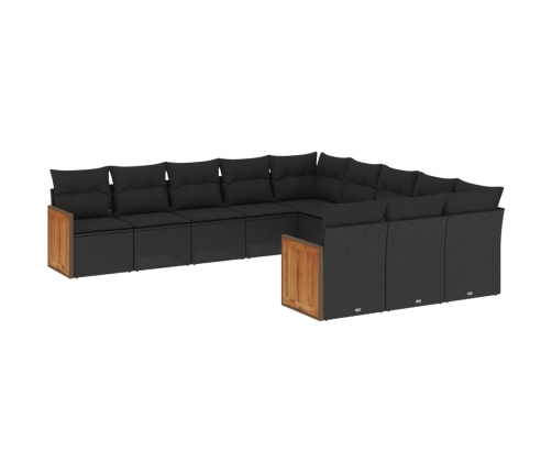 Set de sofás de jardín 11 pzas y cojines ratán sintético negro