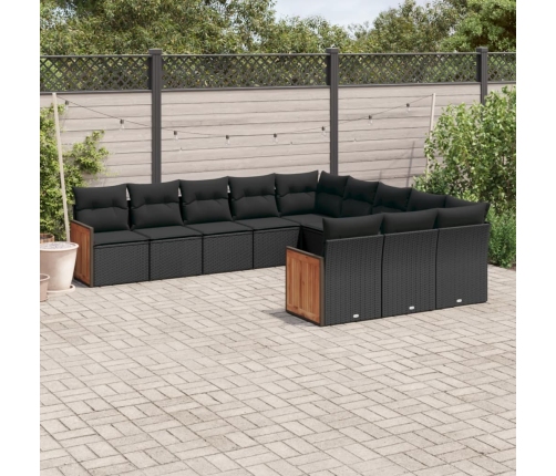 Set de sofás de jardín 11 pzas y cojines ratán sintético negro