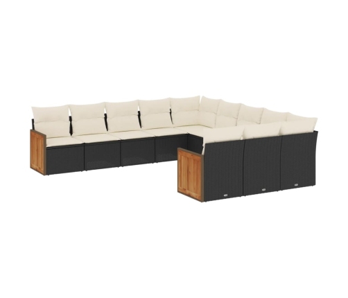 Set de sofás de jardín 11 pzas y cojines ratán sintético negro