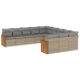 Set de sofás de jardín 11pzas con cojines ratán sintético beige