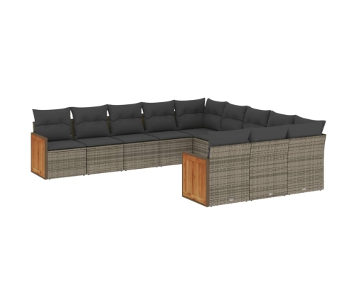 Set de sofás de jardín 11 pzas y cojines ratán sintético gris