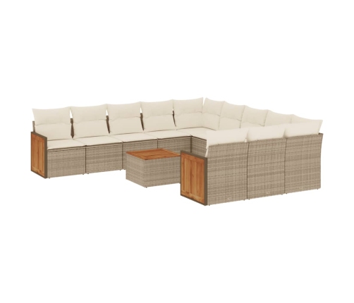 Set de sofás de jardín 12 pzas y cojines ratán sintético marrón