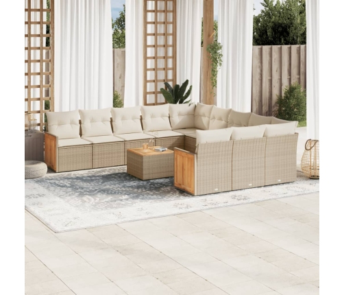 Set de sofás de jardín 12 pzas y cojines ratán sintético marrón