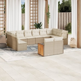 Set de sofás de jardín y cojines 12 pzas ratán sintético beige