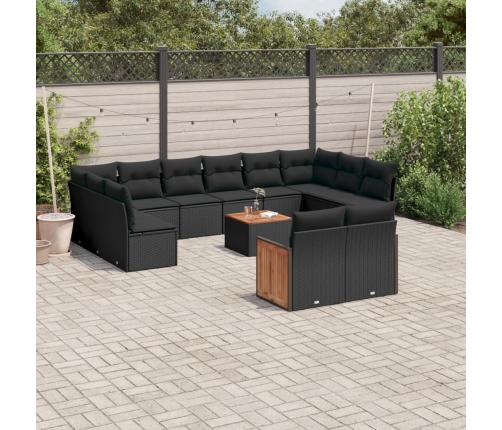 Set de sofás de jardín y cojines 13 pzas ratán sintético negro