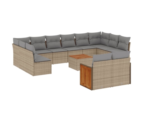 Set de sofás de jardín y cojines 13 pzas ratán sintético beige