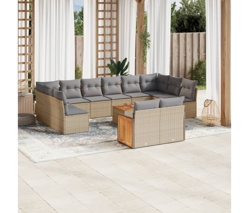 Set de sofás de jardín y cojines 13 pzas ratán sintético beige