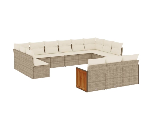 Set de sofás de jardín y cojines 13 pzas ratán sintético beige
