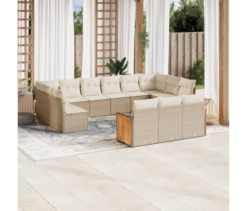 Set de sofás de jardín y cojines 13 pzas ratán sintético beige