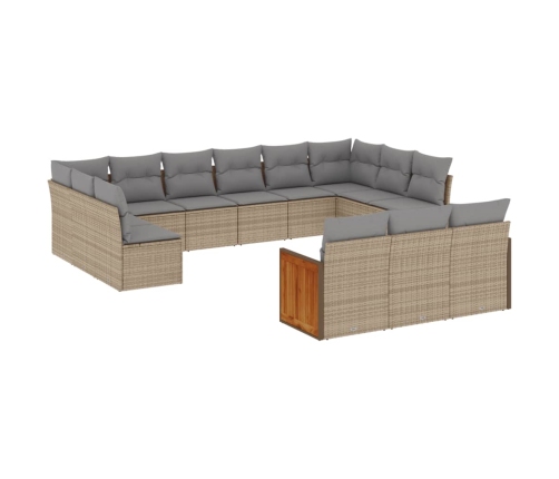 Set de sofás de jardín y cojines 13 pzas ratán sintético beige
