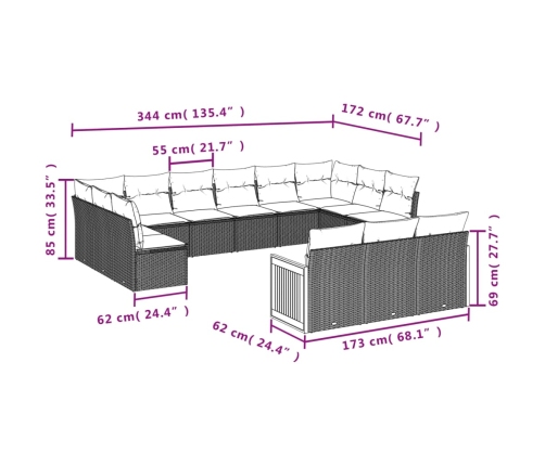 Set de sofás de jardín y cojines 13 pzas ratán sintético beige