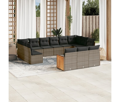 Set de sofás de jardín y cojines 13 pzas ratán sintético gris