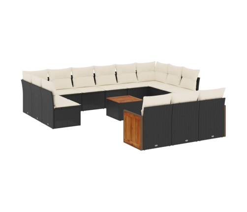 Set de sofás de jardín y cojines 14 pzas ratán sintético negro