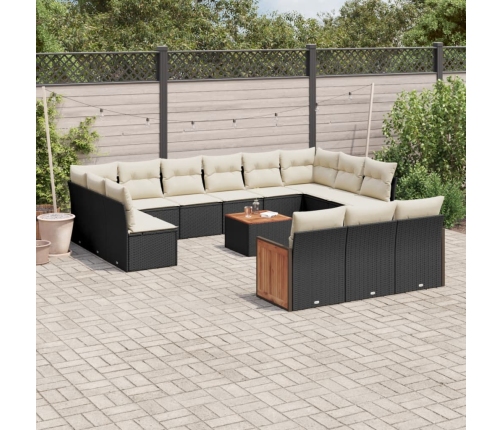 Set de sofás de jardín y cojines 14 pzas ratán sintético negro