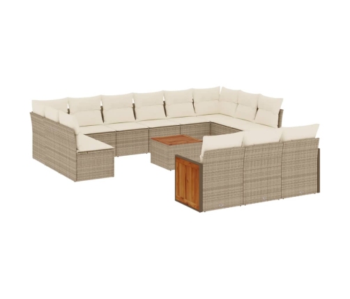 Set de sofás de jardín y cojines 14 pzas ratán sintético beige