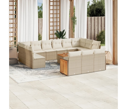 Set de sofás de jardín y cojines 14 pzas ratán sintético beige