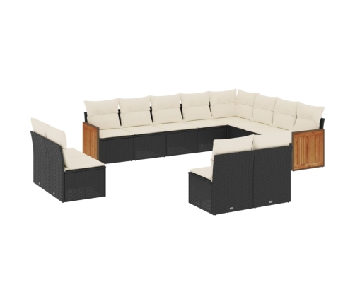 Set de sofás de jardín y cojines 12 pzas ratán sintético negro