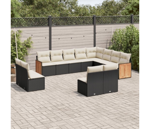 Set de sofás de jardín y cojines 12 pzas ratán sintético negro