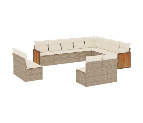 Set de sofás de jardín 12 pzas y cojines ratán sintético marrón