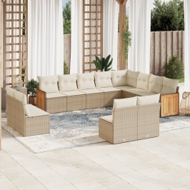 Set de sofás de jardín 12 pzas y cojines ratán sintético marrón