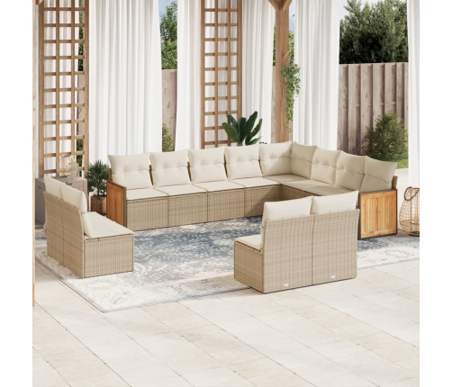 Set de sofás de jardín 12 pzas y cojines ratán sintético marrón