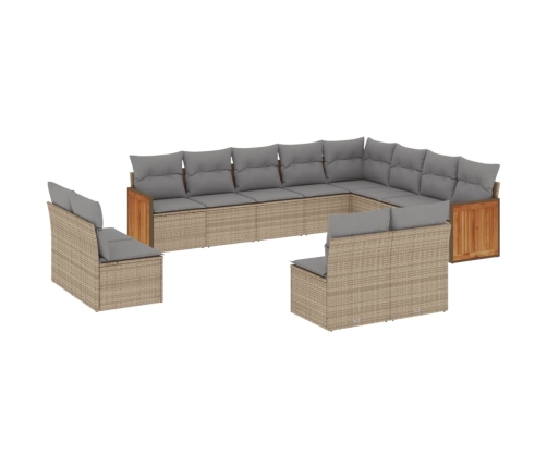 Set de sofás de jardín 12 pzas y cojines ratán sintético marrón