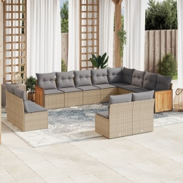 Set de sofás de jardín 12 pzas y cojines ratán sintético marrón