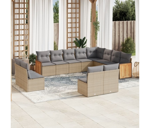 Set de sofás de jardín 12 pzas y cojines ratán sintético marrón