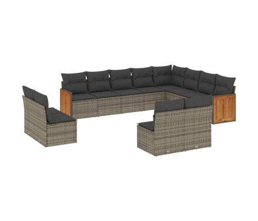 Set de sofás de jardín 12 pzas con cojines ratán sintético gris