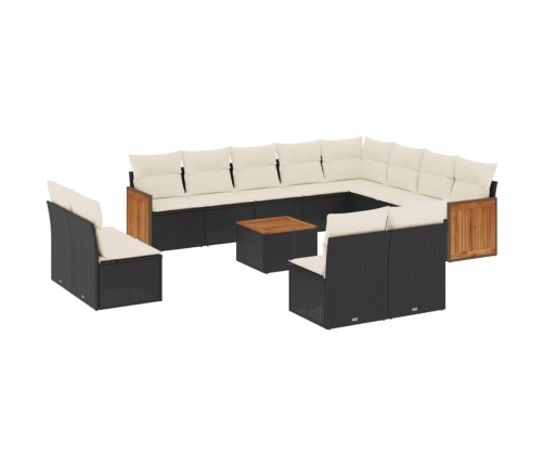 Set de sofás de jardín y cojines 13 pzas ratán sintético negro