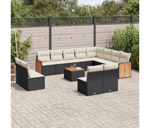 Set de sofás de jardín y cojines 13 pzas ratán sintético negro
