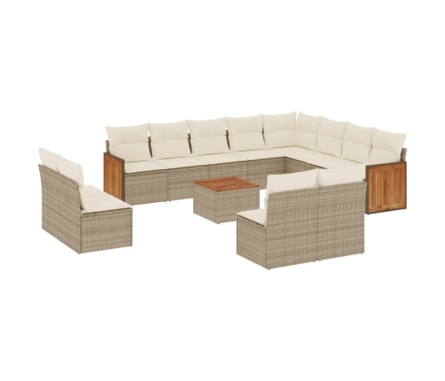 Set sofás de jardín con cojines 13 pzas ratán sintético beige