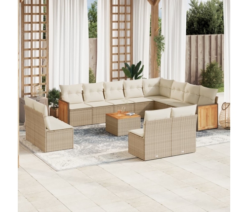 Set sofás de jardín con cojines 13 pzas ratán sintético beige