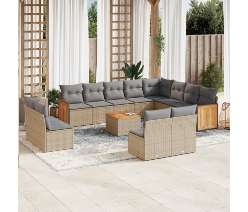 Set sofás de jardín con cojines 13 pzas ratán sintético beige