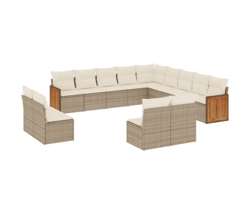 Set sofás de jardín con cojines 13 pzas ratán sintético beige