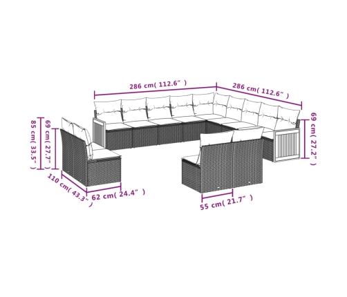 Set sofás de jardín con cojines 13 pzas ratán sintético beige