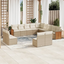 Set sofás de jardín con cojines 13 pzas ratán sintético beige