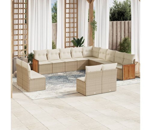 Set sofás de jardín con cojines 13 pzas ratán sintético beige