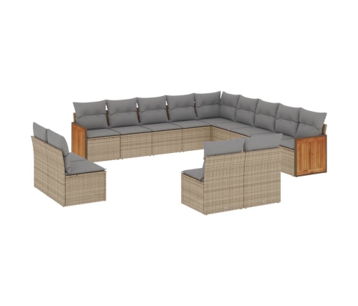 Set sofás de jardín con cojines 13 pzas ratán sintético beige