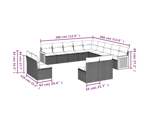 Set sofás de jardín con cojines 13 pzas ratán sintético beige