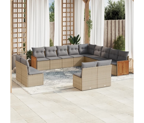 Set sofás de jardín con cojines 13 pzas ratán sintético beige