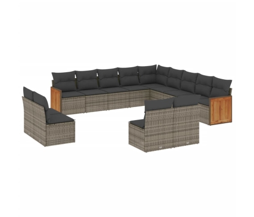 Set sofás de jardín con cojines 13 piezas ratán sintético gris